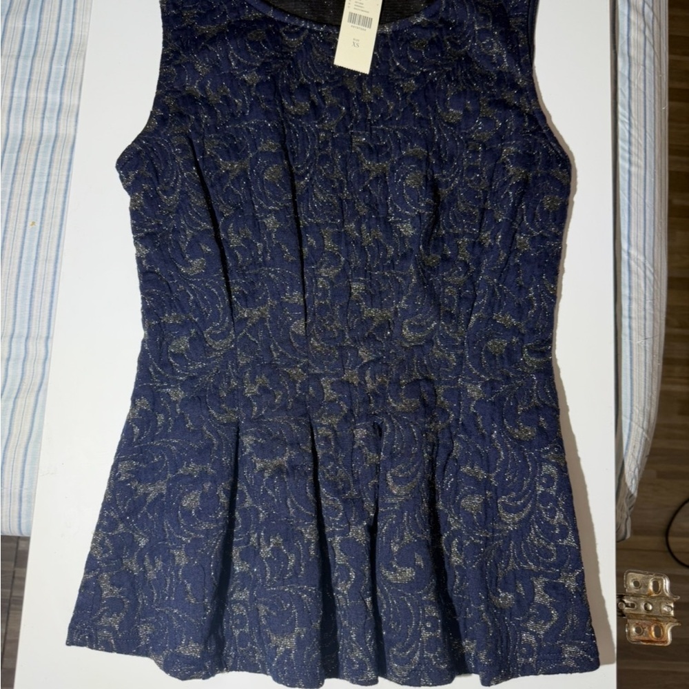 Eva Franco by Anthropologie Navy and silver Patterned Blouse size XS - Picture 3 of 5